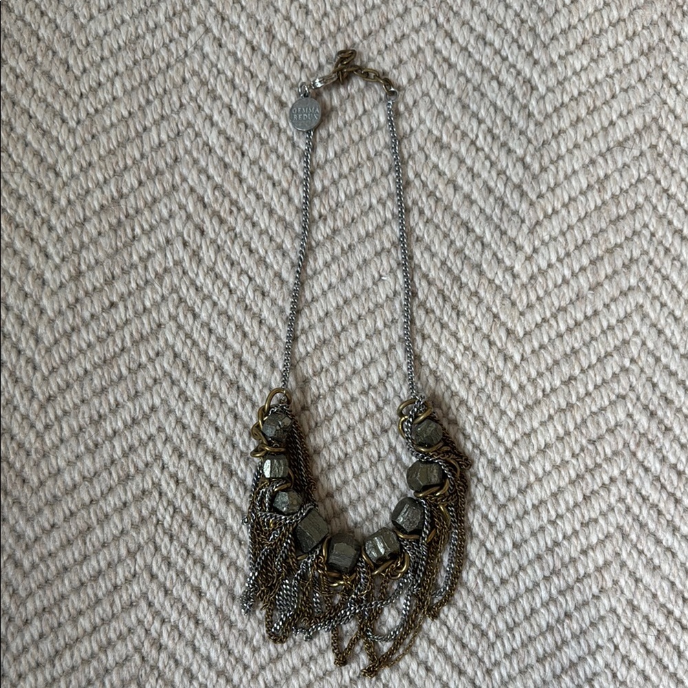 Gunmetal Faceted Bead & Chain Fringe Necklace